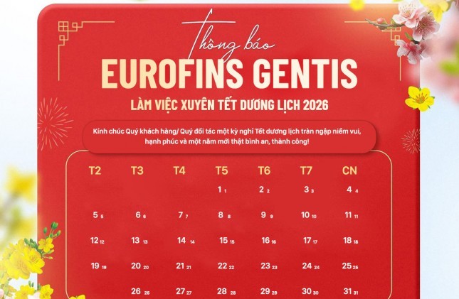 Eurofins GENTIS làm việc xuyên Tết Dương lịch 2026